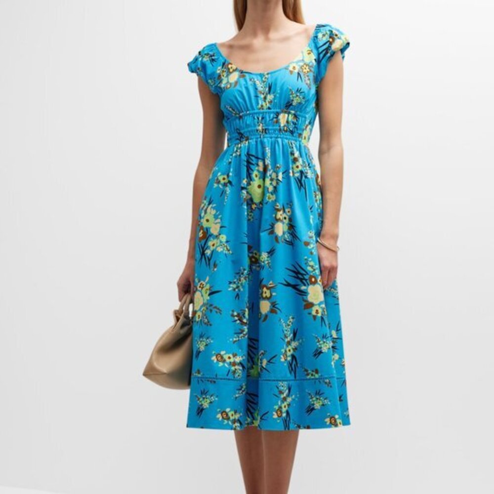 NWT Tory Burch PRINTED SCOOP-NECK DRESS color: blue drip bouquet size: 6